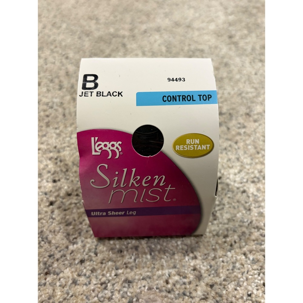 L'eggs Silken Mist Ultra Sheer Control Top Pantyhose Jet Black Size B 94493